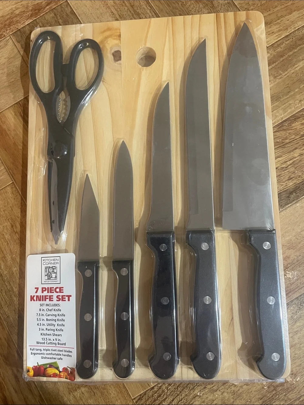 🎉 7-Piece Knife Set with Black Handles with Cutting Board